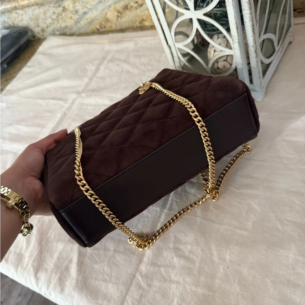 NWT 678! Tory Burch Willa Suede Small Zip Top Tote in Dark Cocoa Brown